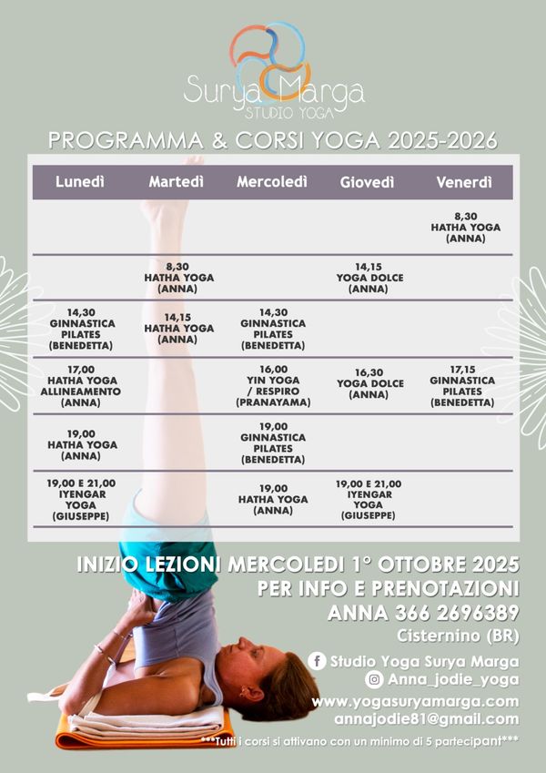 Yoga course schedule 2025-2026